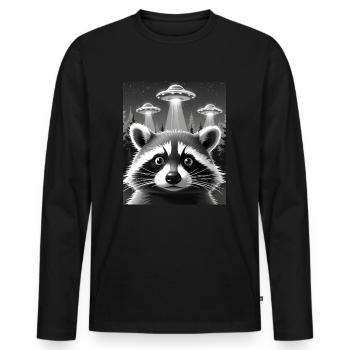 Ufo Lustiger Waschbär - Männer Premium Bio Langarmshirt - Schwarz - Vorne - Nico (187cm)