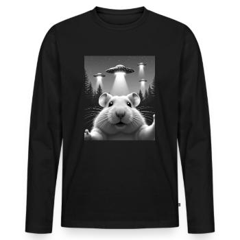 Ufo Lustiger Hamster - Männer Premium Bio Langarmshirt - Schwarz - Vorne - Nico (187cm)