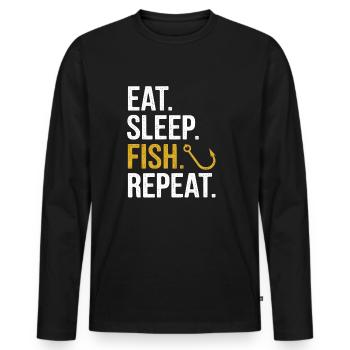 Manger dormir poisson répéter - T-shirt manches longues Premium bio Homme - noir - Devant - Nico (187cm)