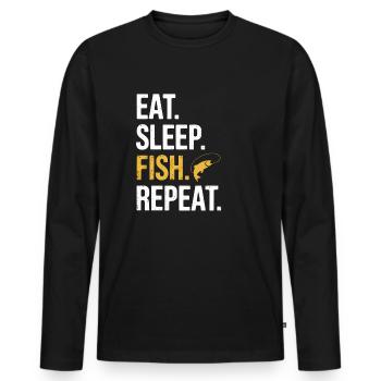 Manger dormir poisson répéter - T-shirt manches longues Premium bio Homme - noir - Devant - Nico (187cm)