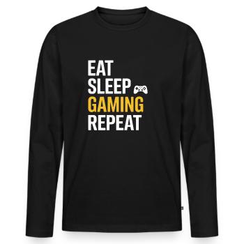 Eat Sleep Gaming Repeat - Männer Premium Bio Langarmshirt - Schwarz - Vorne - Nico (187cm)