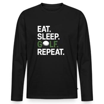 Eat Sleep Golf Repeat - Männer Premium Bio Langarmshirt - Schwarz - Vorne - Nico (187cm)