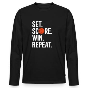 Définir le score Gagner Répéter - T-shirt manches longues Premium bio Homme - noir - Devant - Nico (187cm)