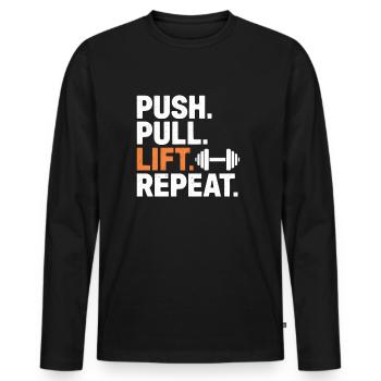 Push Pull Lift Repeat - Männer Premium Bio Langarmshirt - Schwarz - Vorne - Nico (187cm)