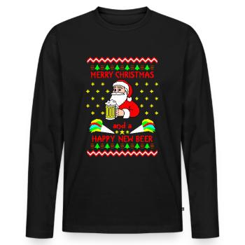 Happy new Beer Ugly Xmas - T-shirt manches longues Premium bio Homme - noir - Devant - Nico (187cm)