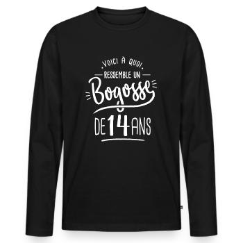 anniversaire 14 ans bogosse cadeau humour 14 ans - T-shirt manches longues Premium bio Homme - noir - Devant - Nico (187cm)