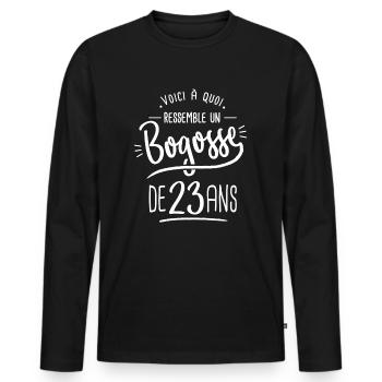 bogosse 23 ans cadeau humour 23e anniversaire - T-shirt manches longues Premium bio Homme - noir - Devant - Nico (187cm)