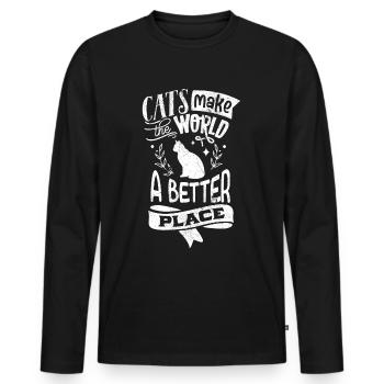 MEILLEUR ENDROIT AU MONDE POUR LES CHATS MIGNON MOTIF DE DICTON DRÔLE - T-shirt manches longues Premium bio Homme - noir - Devant - Nico (187cm)