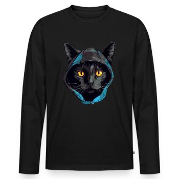 Cat Head Black Cat Bombay Happy Cat Cats - Men's Premium Organic Long Sleeve Shirt - black - Front - Nico (187cm)