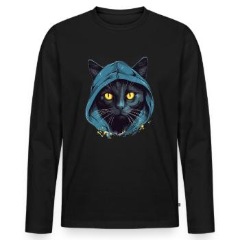 Cat Head Black Cat Bombay Happy Cat Cats - Men's Premium Organic Long Sleeve Shirt - black - Front - Nico (187cm)