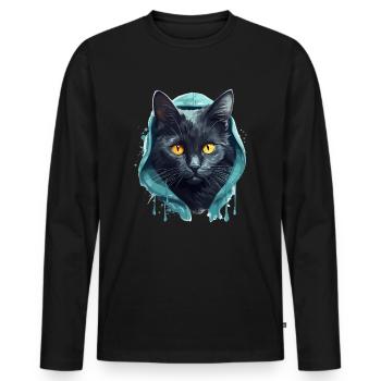Cat Head Black Cat Bombay Happy Cat Cats - Men's Premium Organic Long Sleeve Shirt - black - Front - Nico (187cm)