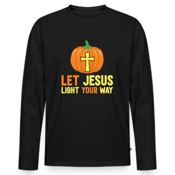 Messages de la Bible Jésus Lumière du Monde - T-shirt manches longues Premium bio Homme - noir - Devant - Nico (187cm)
