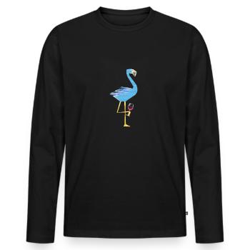 Funny Flamingo Wine Lover Shirt - Gift - Men's Premium Organic Long Sleeve Shirt - black - Front - Nico (187cm)