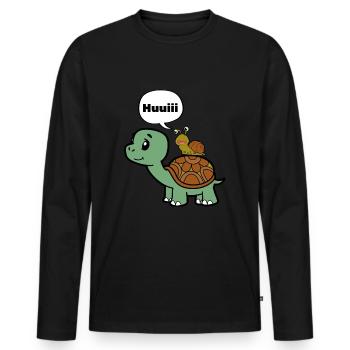 Lustige Schnecke auf Schildkröte - Männer Premium Bio Langarmshirt - Schwarz - Vorne - Nico (187cm)