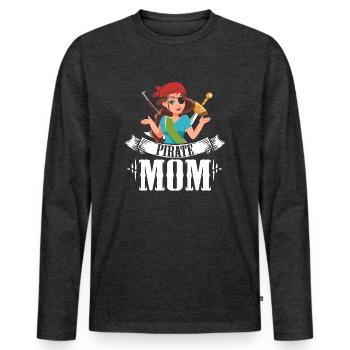 Cadeau de la mom pirate pour Une Mère Pirate - T-shirt manches longues Premium bio Homme - anthracite chiné - Devant - Nico (187cm)