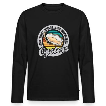 Pensez aux huîtres, fruits de mer, animaux marins - T-shirt manches longues Premium bio Homme - noir - Devant - Nico (187cm)