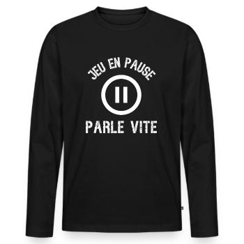 jeu en pause - T-shirt manches longues Premium bio Homme - noir - Devant - Nico (187cm)