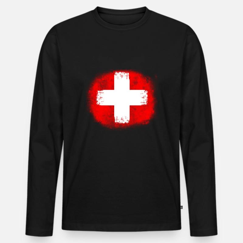 Schweiz - Männer Premium Bio Langarmshirt - Schwarz