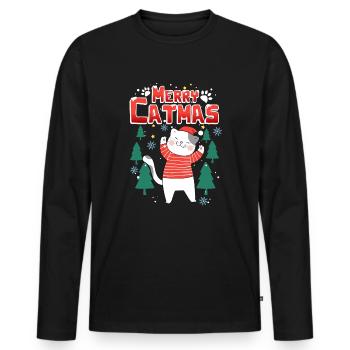 Merry Catmas cat Christmas gift - Men's Premium Organic Long Sleeve Shirt - black - Front - Nico (187cm)