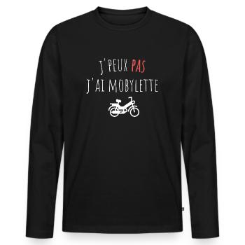 j'peux pas j'ai mobylette cadeau anniversaire - T-shirt manches longues Premium bio Homme - noir - Devant - Nico (187cm)