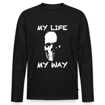Mein Leben, mein Weg | lustige Sprüche, - Männer Premium Bio Langarmshirt - Schwarz - Vorne - Nico (187cm)