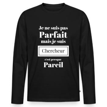 Chercheur Idée Cadeau D'Anniversaire Humour - T-shirt manches longues Premium bio Homme - noir - Devant - Nico (187cm)
