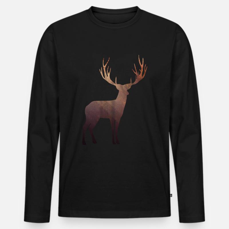 Herbstwald Hirsch - Männer Premium Bio Langarmshirt - Schwarz