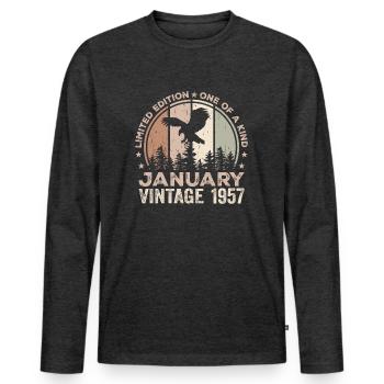Incomparable depuis janvier 1957 67 Anniversaire - T-shirt manches longues Premium bio Homme - anthracite chiné - Devant - Nico (187cm)