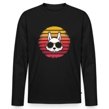 Hase mit Sonnenbrille - Retro Vintage Sunset - Männer Premium Bio Langarmshirt - Schwarz - Vorne - Nico (187cm)