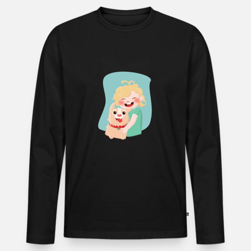 Kind mit Hund - Männer Premium Bio Langarmshirt - Schwarz