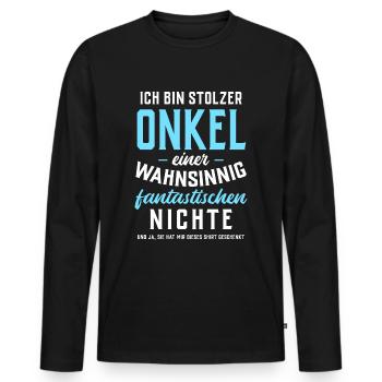 Stolzer Onkel einer fantastischen Nichte - Shirt - Männer Premium Bio Langarmshirt - Schwarz - Vorne - Nico (187cm)