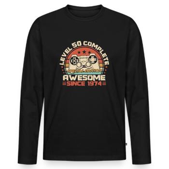 50th Birthday Gamer Born in 1974 - Men's Premium Organic Long Sleeve Shirt - black - Front - Nico (187cm)