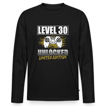 Niveau 30 Complete 30 anniversaire - T-shirt manches longues Premium bio Homme - noir - Devant - Nico (187cm)