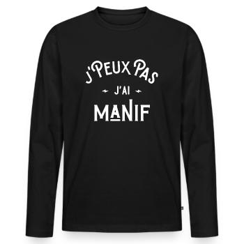 je peux pas j'ai manif cadeau humour citations - T-shirt manches longues Premium bio Homme - noir - Devant - Nico (187cm)