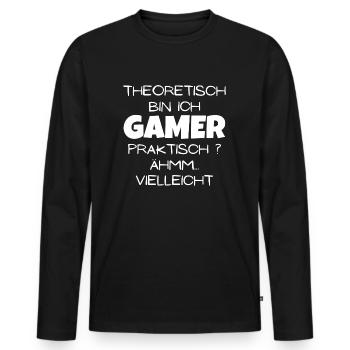 Theoretisch Gamer - Männer Premium Bio Langarmshirt - Schwarz - Vorne - Nico (187cm)