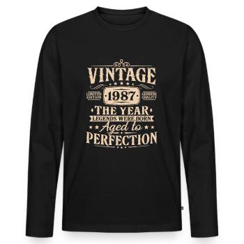 Vintage, 1987, Vintage, Cadeau d’anniversaire - T-shirt manches longues Premium bio Homme - noir - Devant - Nico (187cm)