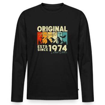 Août 1974 Vintage Vintage Rétro Anniversaire - T-shirt manches longues Premium bio Homme - noir - Devant - Nico (187cm)