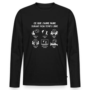 Pêcheur Pêche Humour Mon Temps Libre - T-shirt manches longues Premium bio Homme - noir - Devant - Nico (187cm)