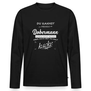 DOBERMANN - Du bist kacke - Männer Premium Bio Langarmshirt - Schwarz - Vorne - Nico (187cm)