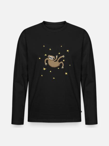 Faultier_Weltall - Männer Premium Bio Langarmshirt - Schwarz