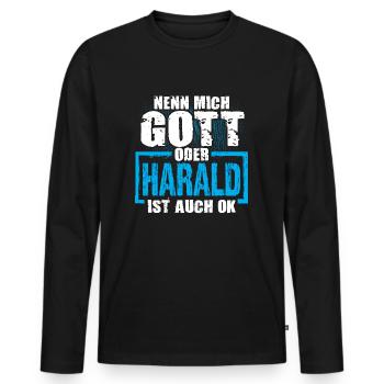 HARALD - ok - Männer Premium Bio Langarmshirt - Schwarz - Vorne - Nico (187cm)