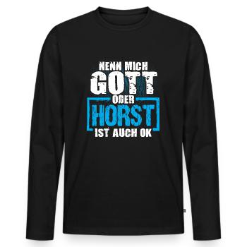 HORST - ok - Männer Premium Bio Langarmshirt - Schwarz - Vorne - Nico (187cm)