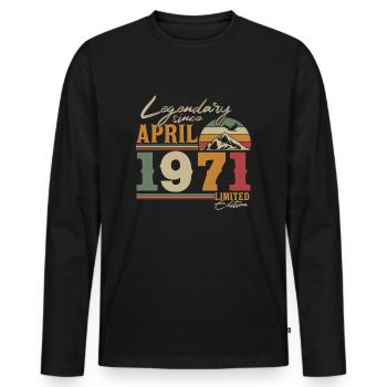 Millésime avril 1971 Rétro Vintage anniversaire - T-shirt manches longues Premium bio Homme - noir - Devant - Nico (187cm)