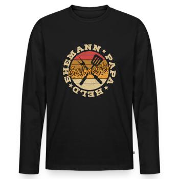 Ehemann Papa Grillmeister Held Vatertagsgeschenk - Männer Premium Bio Langarmshirt - Schwarz - Vorne - Nico (187cm)