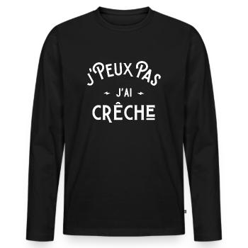 je peux pas j'ai crèche cadeau citation humour - T-shirt manches longues Premium bio Homme - noir - Devant - Nico (187cm)