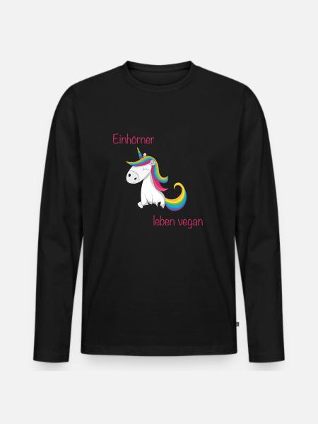 Einhörner leben vegan - Männer Premium Bio Langarmshirt - Schwarz