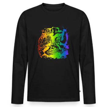 Regenbogen bunt Tiger Gesicht Tier Tigergesicht - Männer Premium Bio Langarmshirt - Schwarz - Vorne - Nico (187cm)