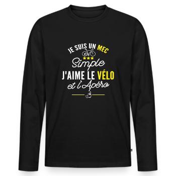 vélo et apéro - T-shirt manches longues Premium bio Homme - noir - Devant - Nico (187cm)