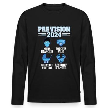 Annonce Grossesse 2024 Prévision pour 2024 Annonce - T-shirt manches longues Premium bio Homme - noir - Devant - Nico (187cm)