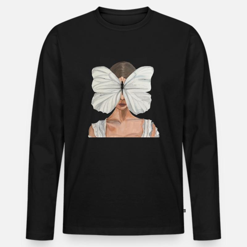 Schmetterlingsfrau - Männer Premium Bio Langarmshirt - Schwarz